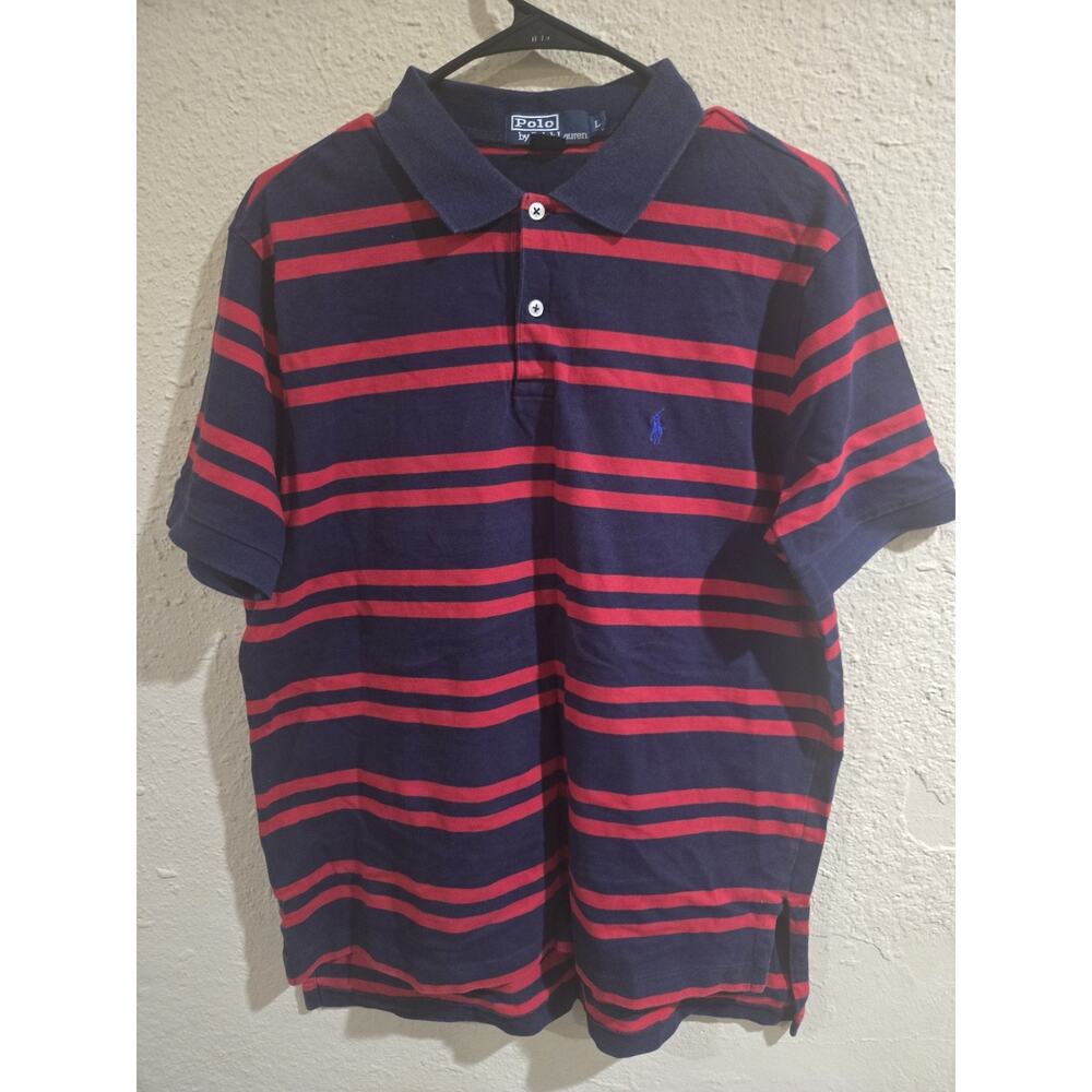 Polo Ralph Lauren Polo Shirt, Mens Size Large, Striped Red Blue Short Sleeve